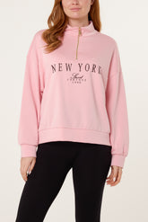 "New York" Embroidery Zip Up Sweatshirt