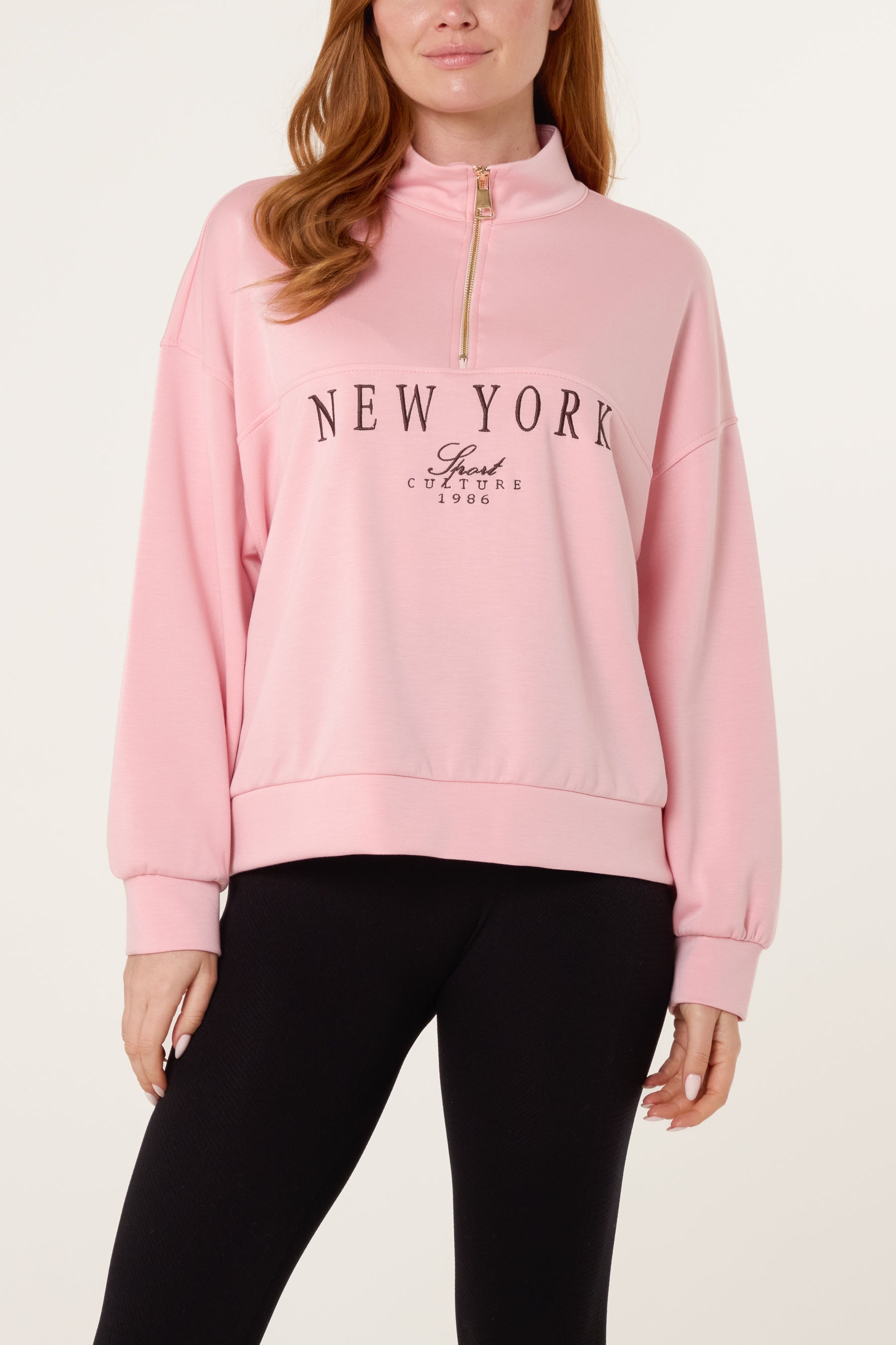 "New York" Embroidery Zip Up Sweatshirt
