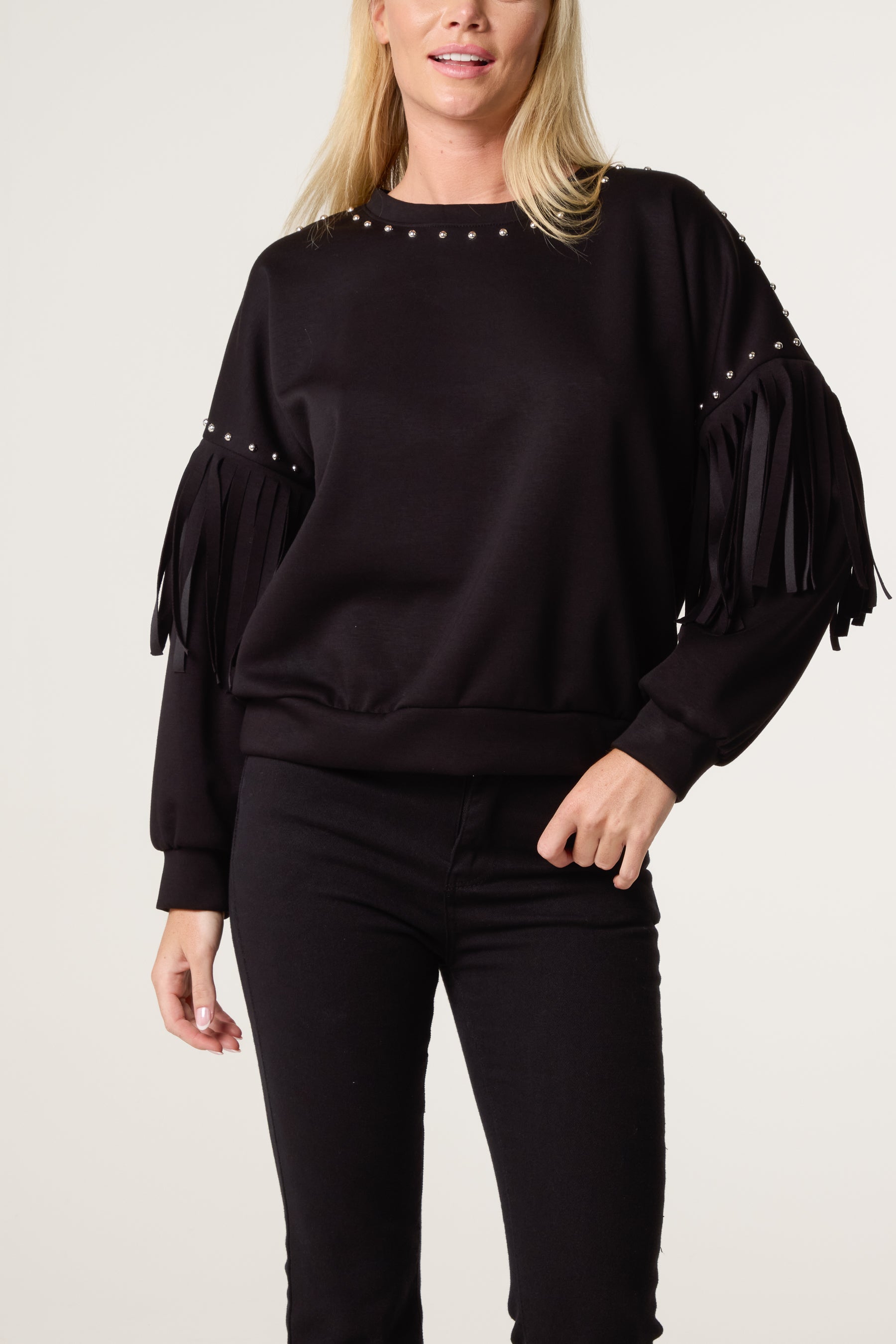 Studs & Frill Sleeve Sweatshirt