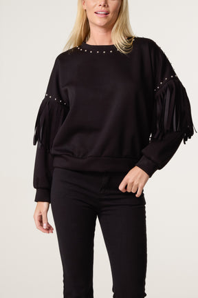 Studs & Frill Sleeve Sweatshirt