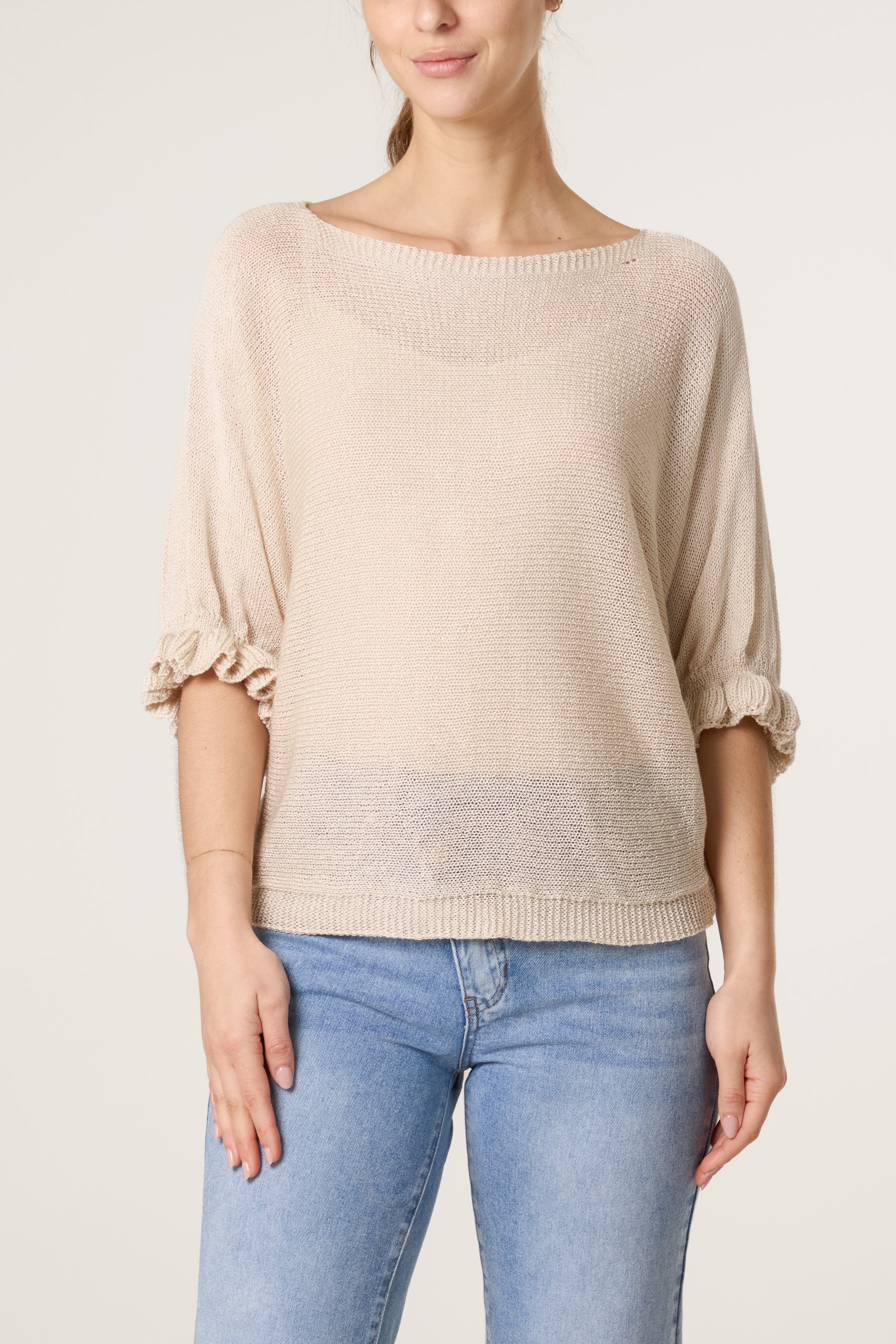 Frill Sleeve Shimmer Knit Top