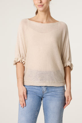 Frill Sleeve Shimmer Knit Top