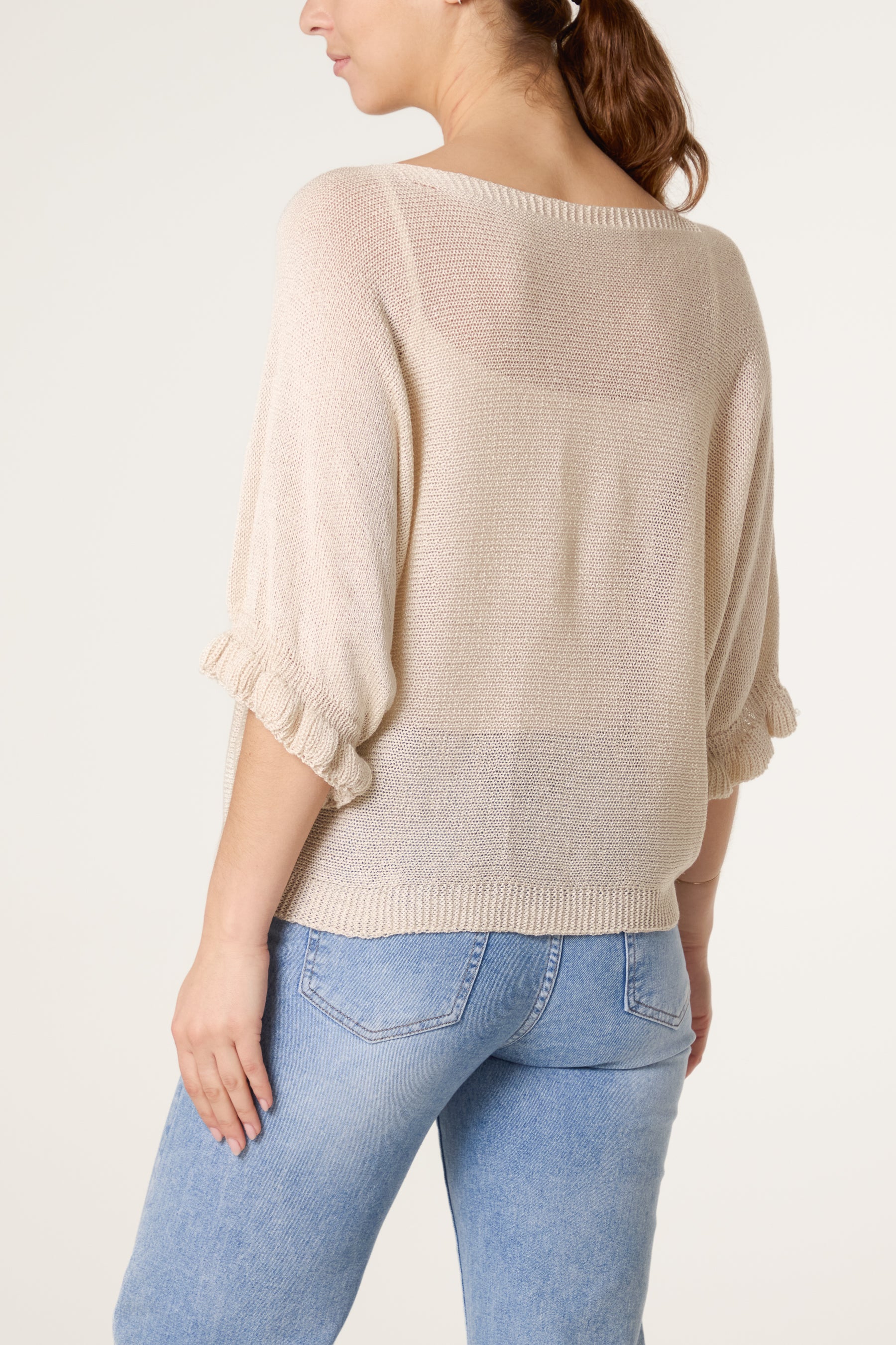 Frill Sleeve Shimmer Knit Top