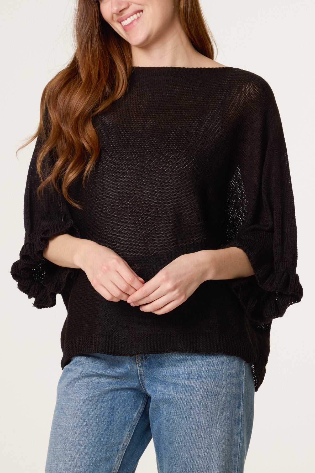 Frill Sleeve Shimmer Knit Top