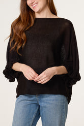 Frill Sleeve Shimmer Knit Top