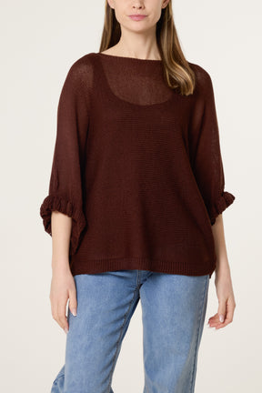 Frill Sleeve Shimmer Knit Top