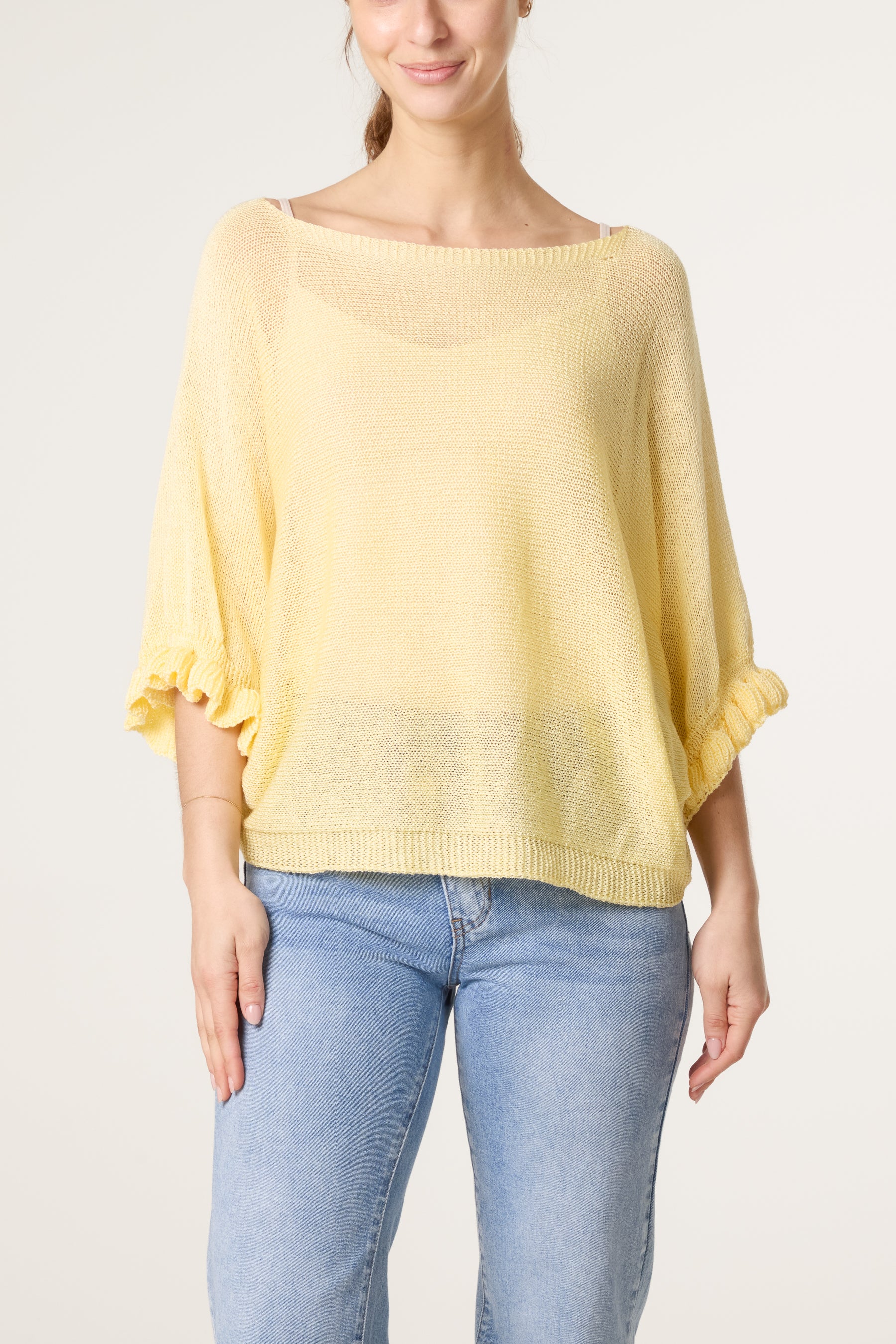 Frill Sleeve Shimmer Knit Top