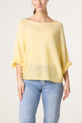 Frill Sleeve Shimmer Knit Top