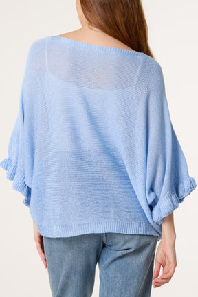 Frill Sleeve Shimmer Knit Top