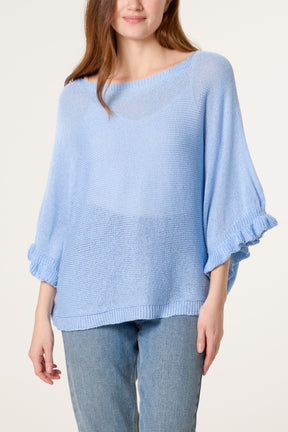 Frill Sleeve Shimmer Knit Top