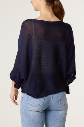 Frill Sleeve Shimmer Knit Top