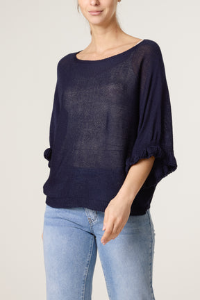 Frill Sleeve Shimmer Knit Top