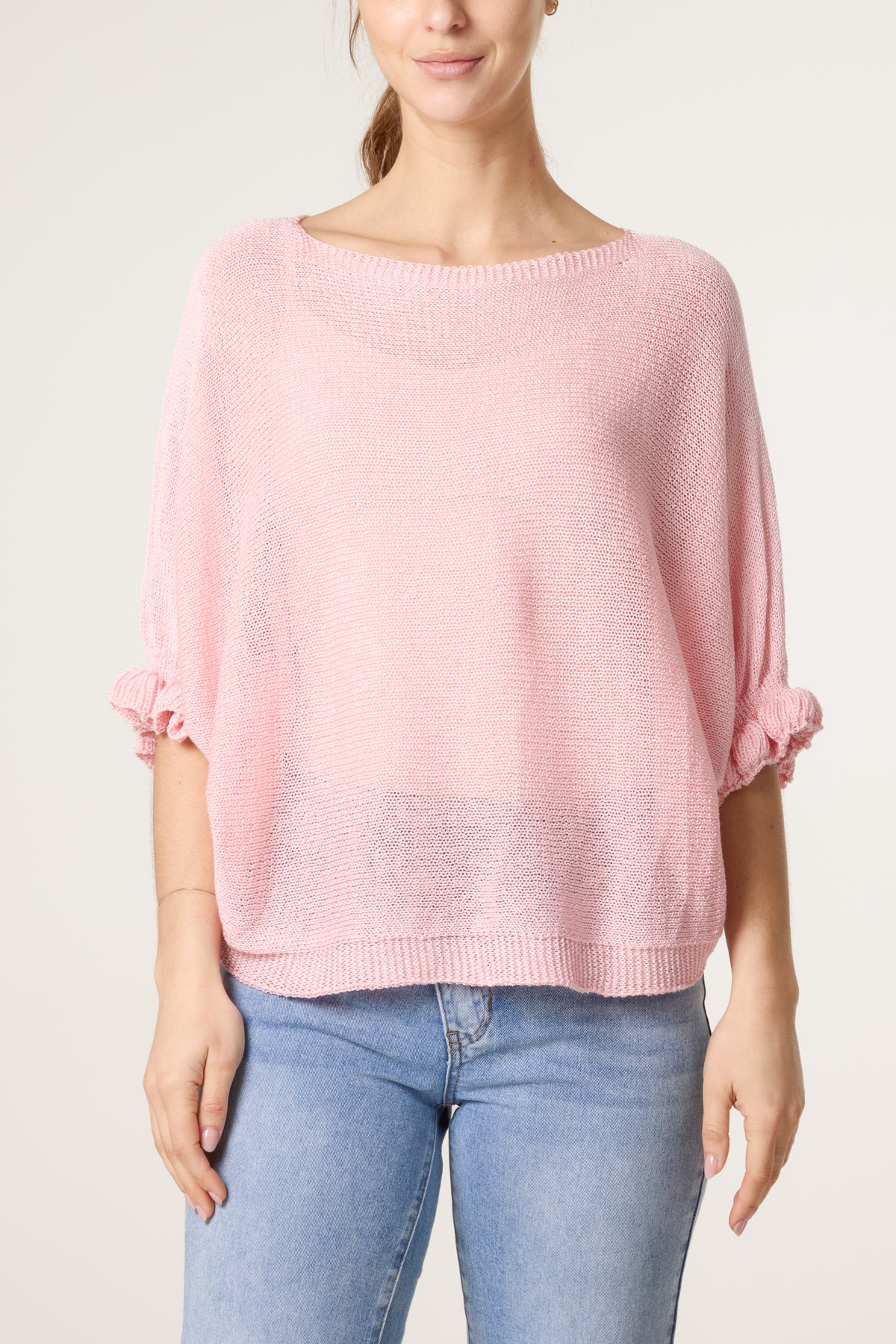 Frill Sleeve Shimmer Knit Top