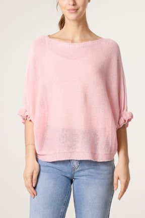 Frill Sleeve Shimmer Knit Top