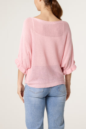 Frill Sleeve Shimmer Knit Top