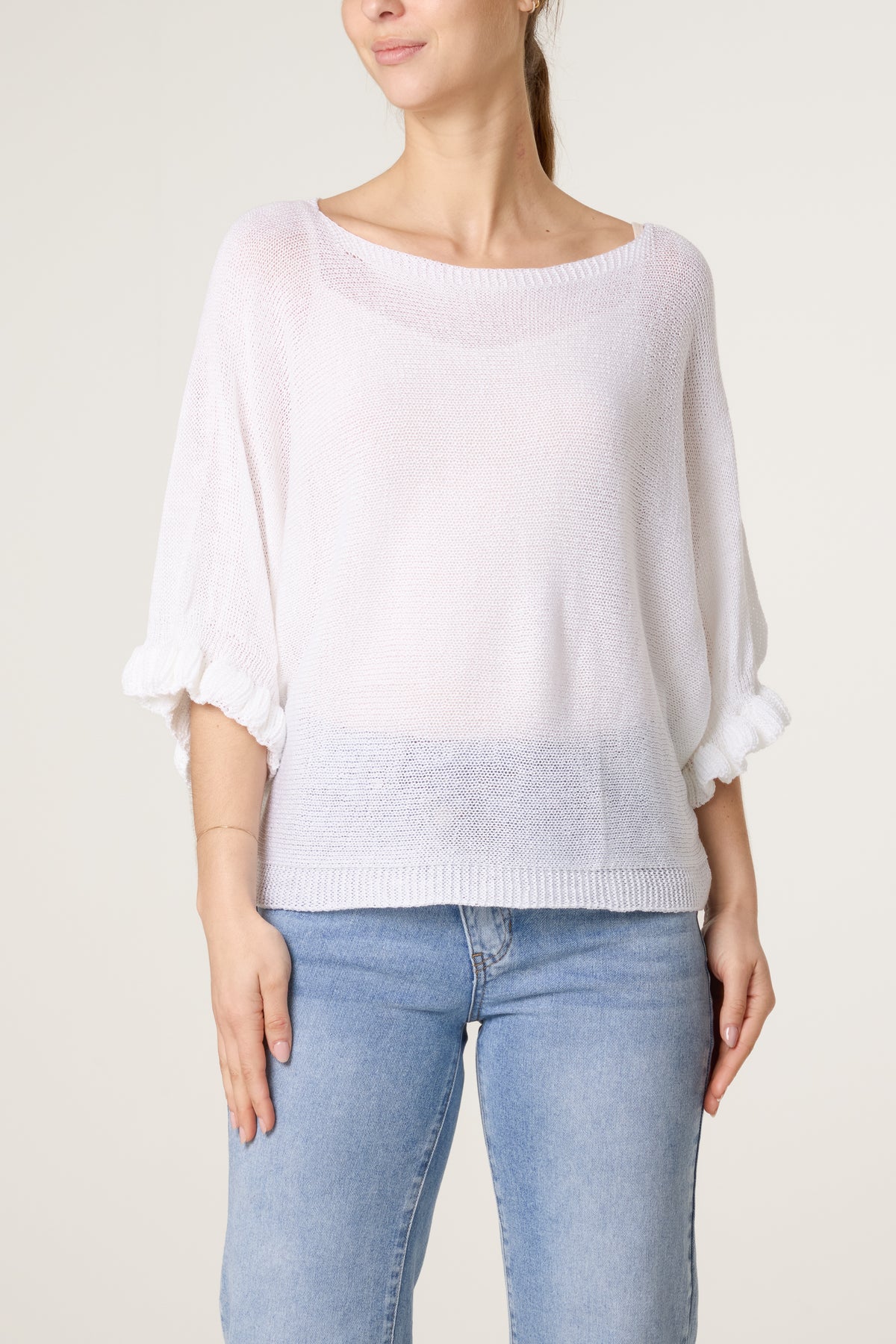 Frill Sleeve Shimmer Knit Top