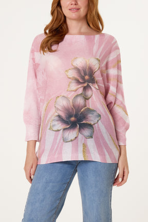 Floral Batwing Crochet Jumper