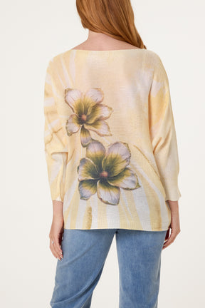 Floral Batwing Crochet Jumper