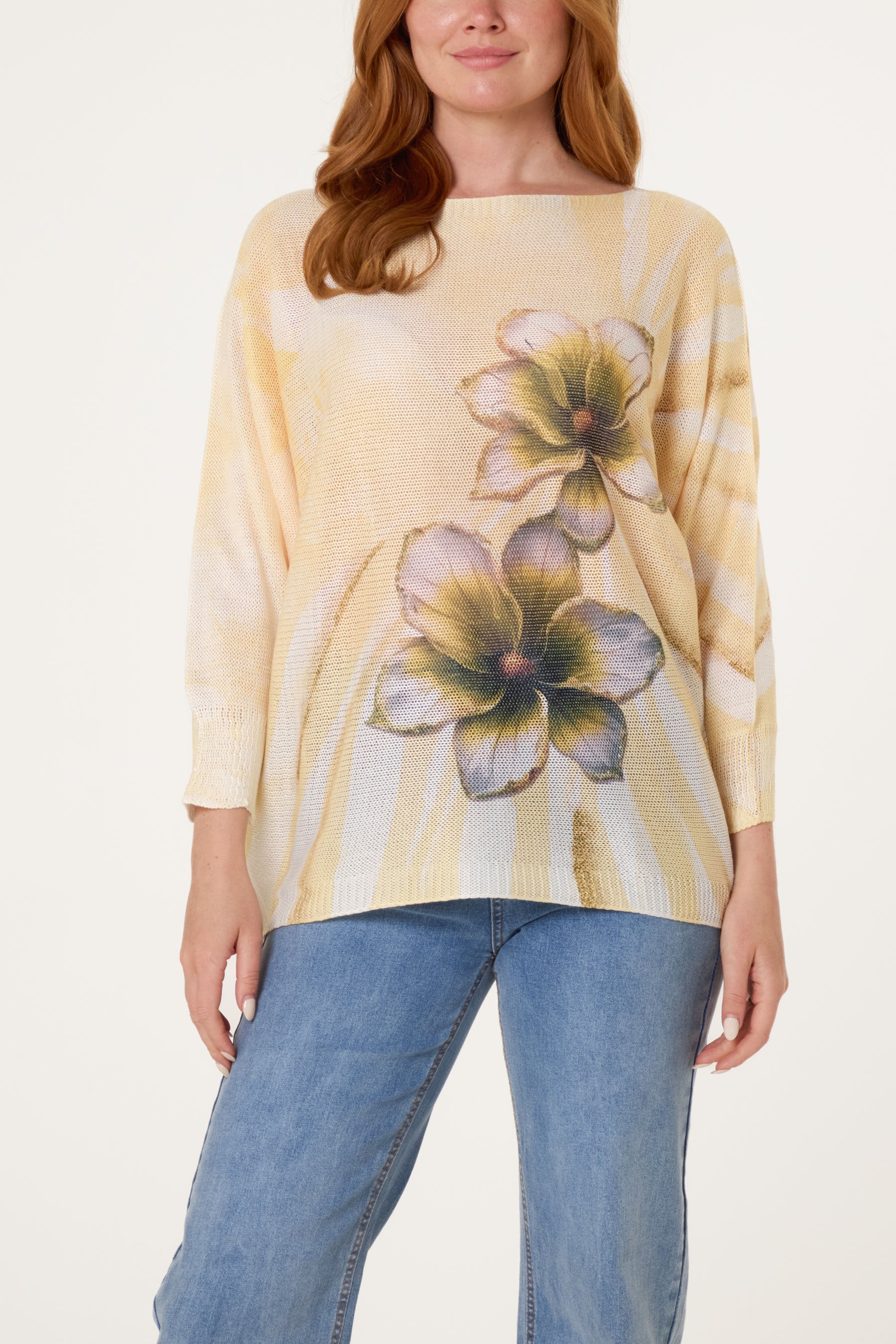 Floral Batwing Crochet Jumper