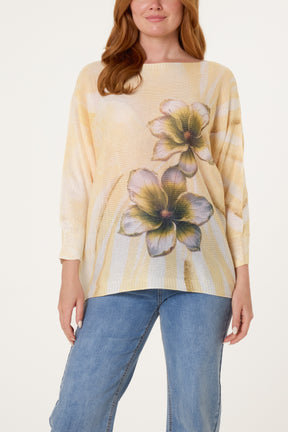 Floral Batwing Crochet Jumper