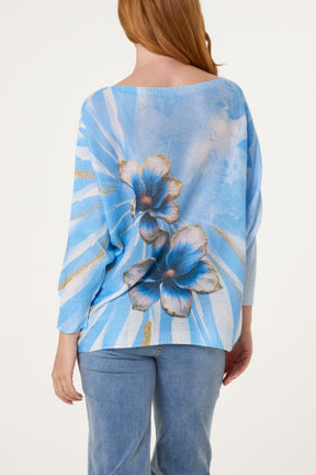 Floral Batwing Crochet Jumper