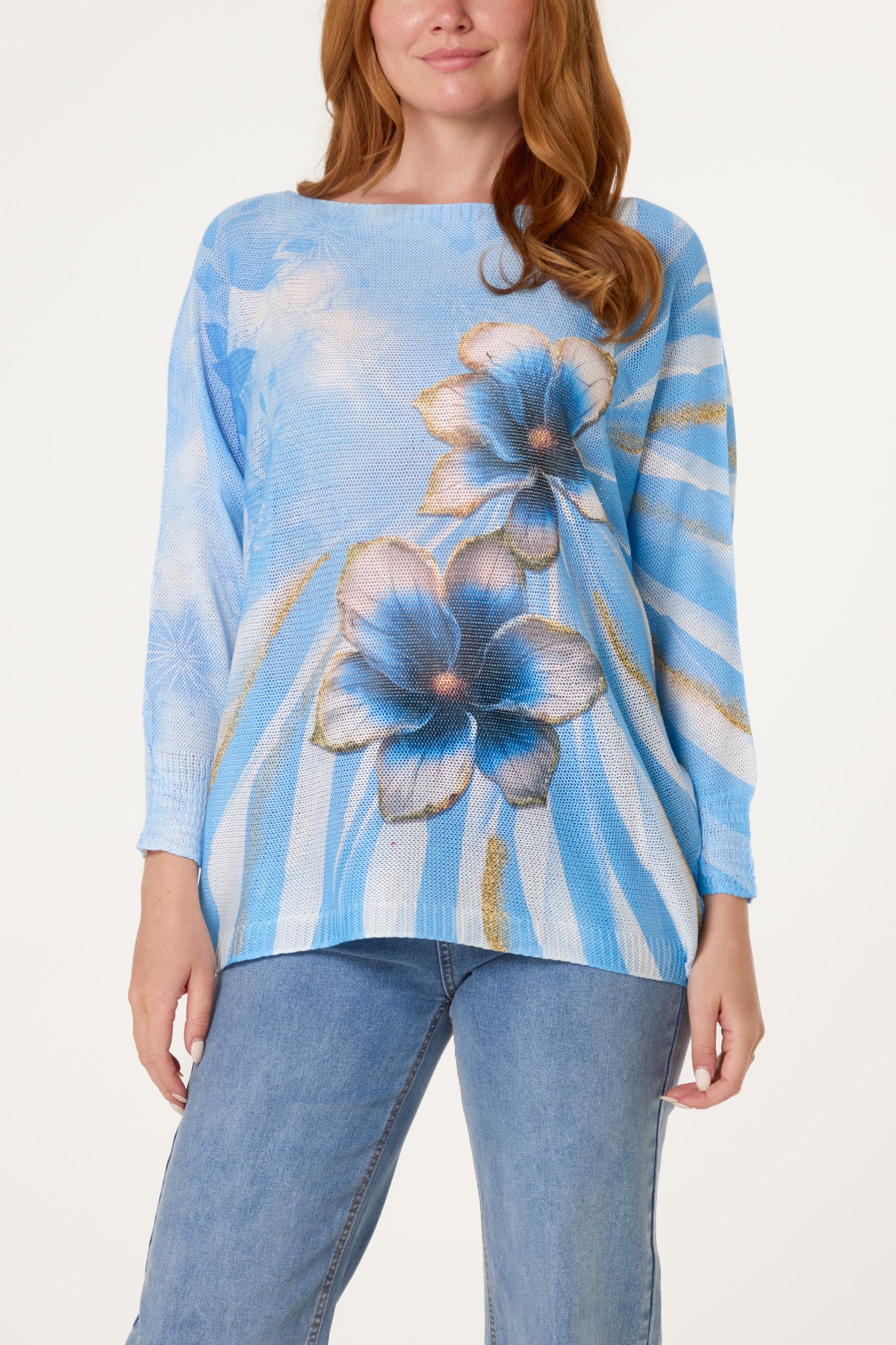 Floral Batwing Crochet Jumper