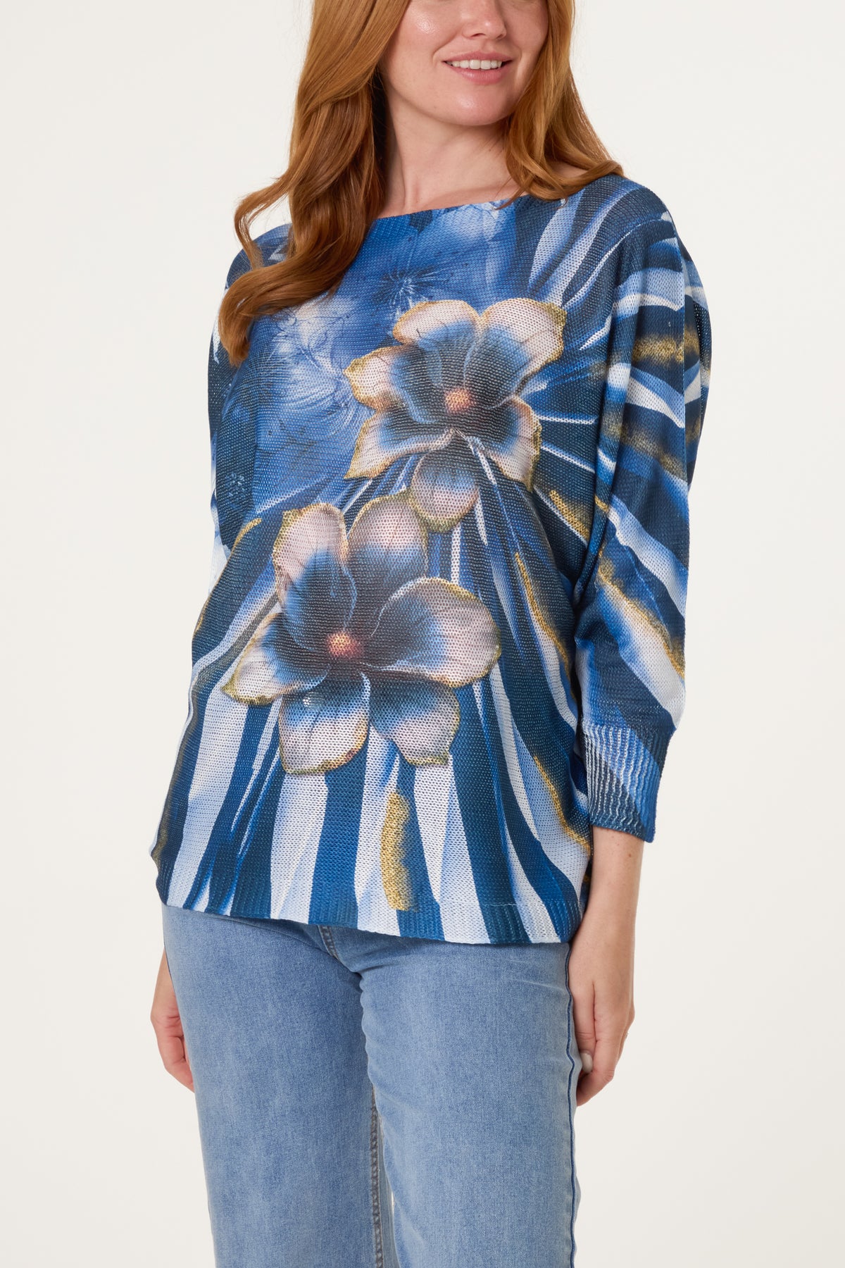 Floral Batwing Crochet Jumper