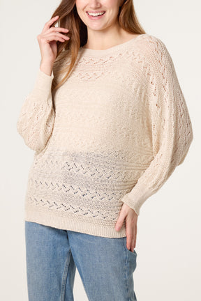 Pointelle Cable Knit Batwing Jumper