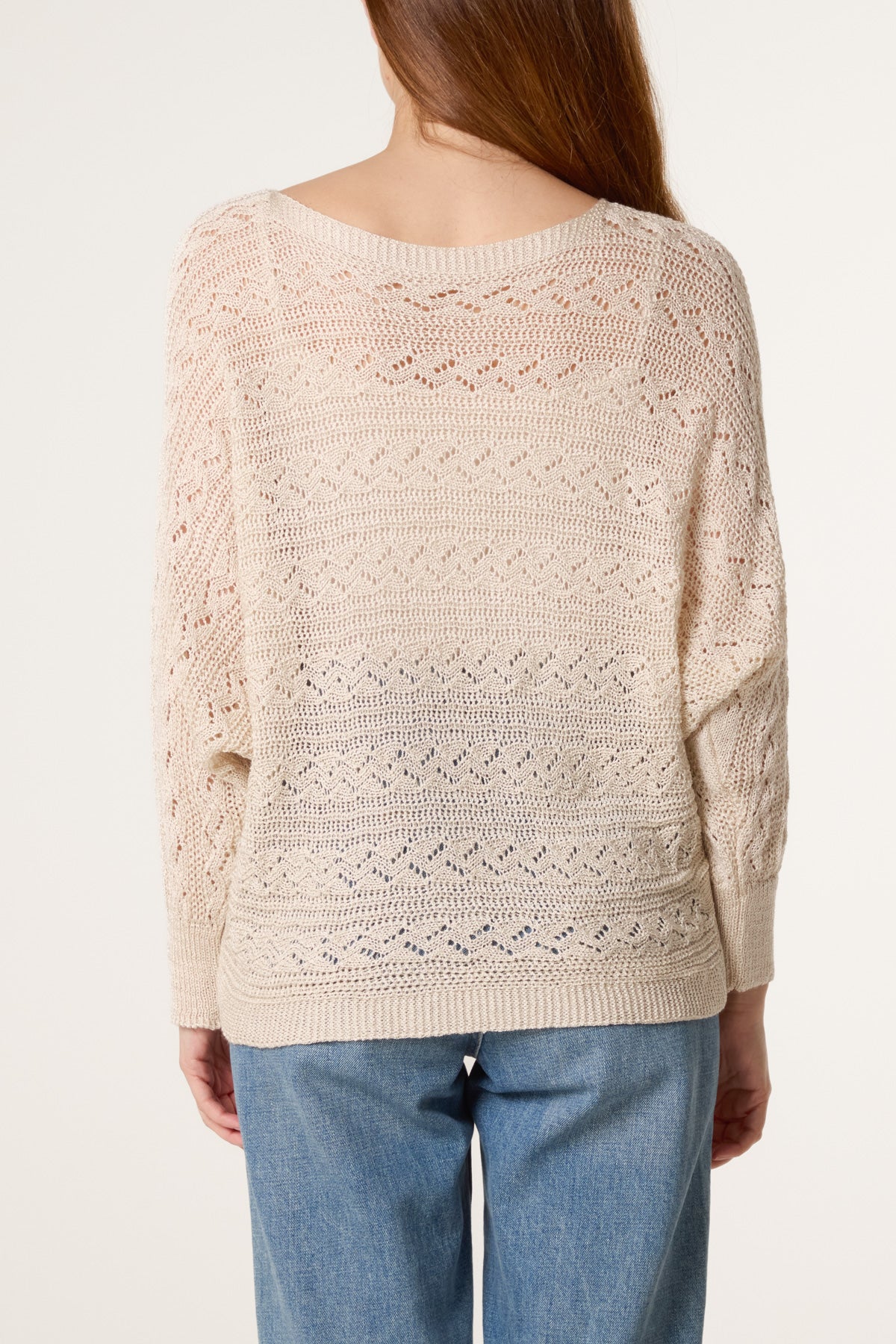 Pointelle Cable Knit Batwing Jumper