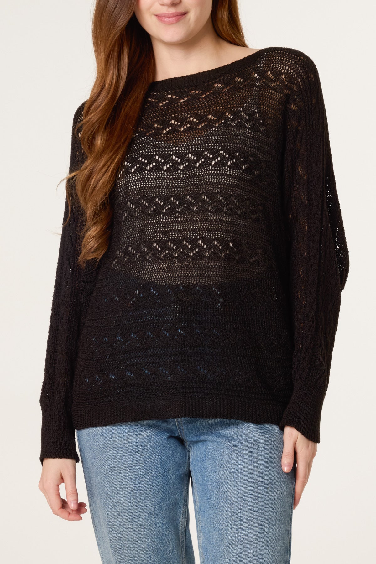 Pointelle Cable Knit Batwing Jumper