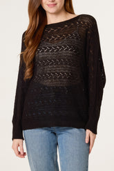 Pointelle Cable Knit Batwing Jumper