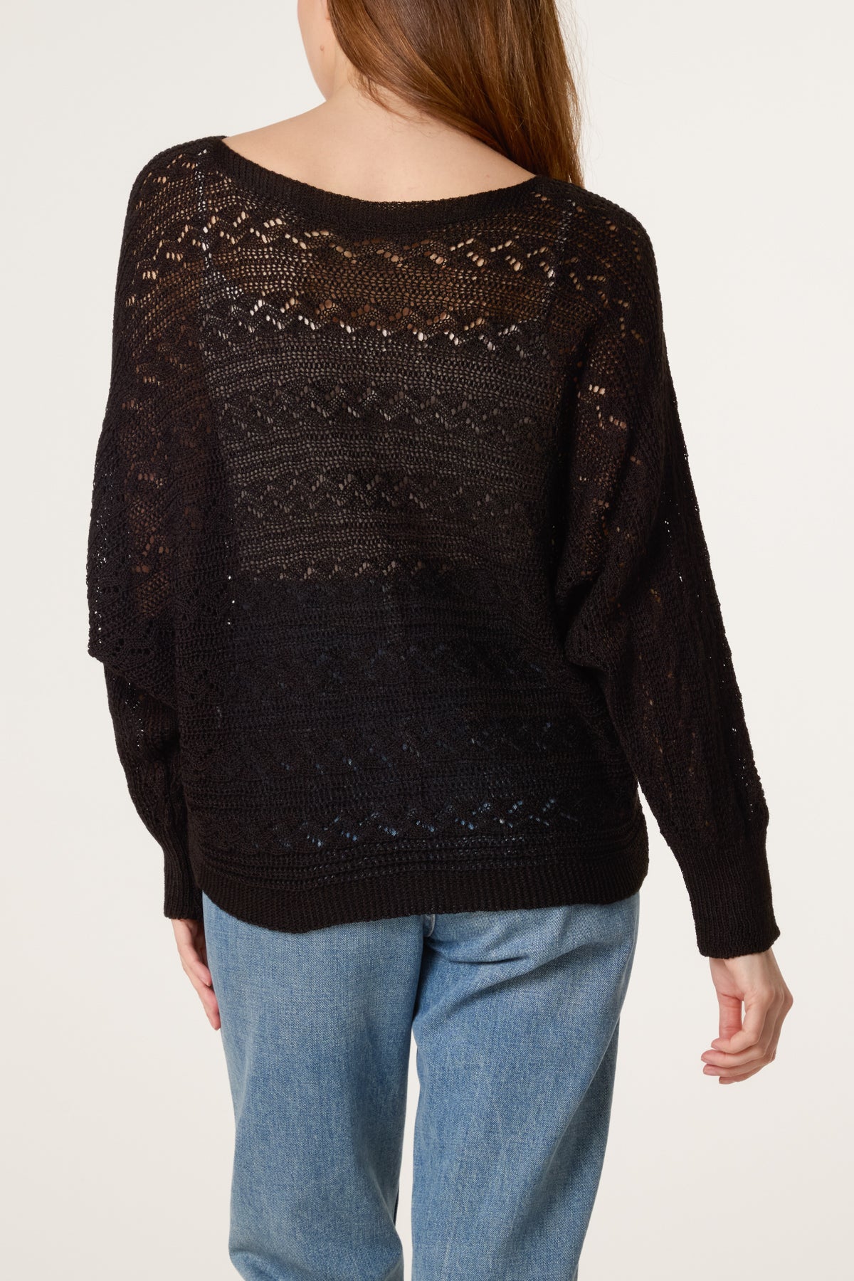 Pointelle Cable Knit Batwing Jumper