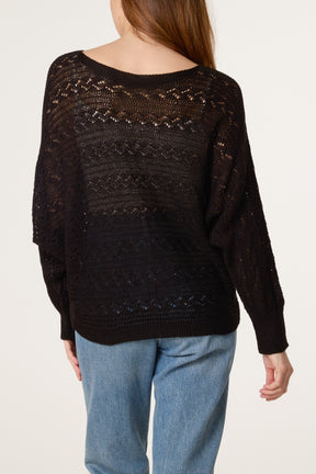 Pointelle Cable Knit Batwing Jumper