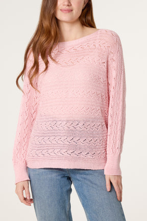 Pointelle Cable Knit Batwing Jumper