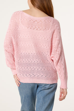 Pointelle Cable Knit Batwing Jumper