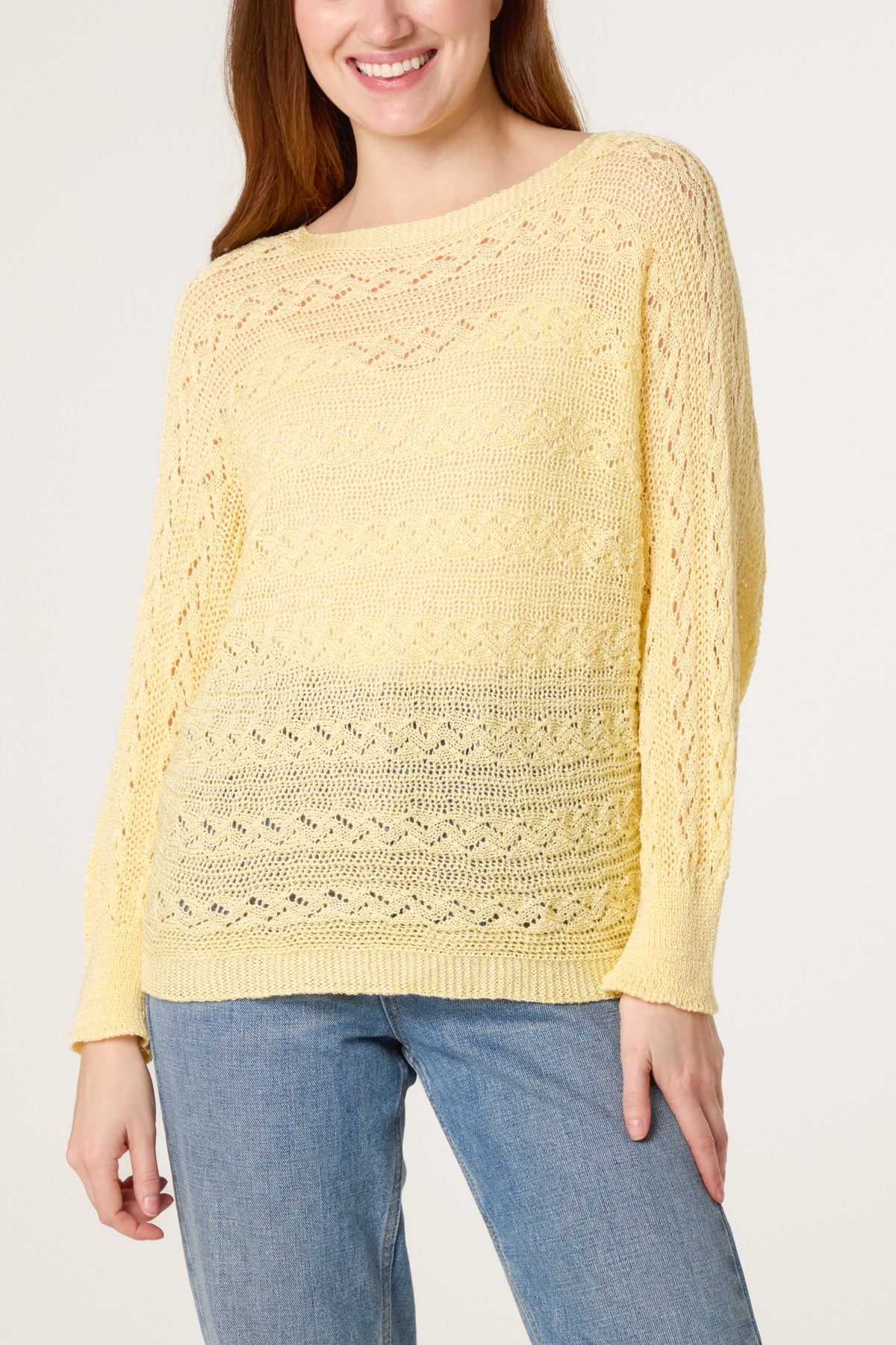 Pointelle Cable Knit Batwing Jumper