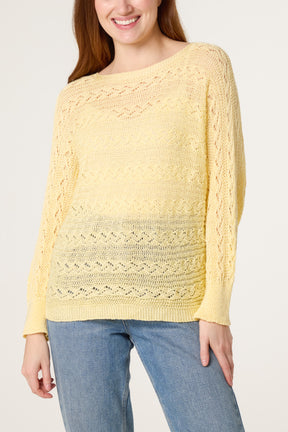 Pointelle Cable Knit Batwing Jumper