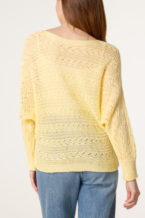 Pointelle Cable Knit Batwing Jumper