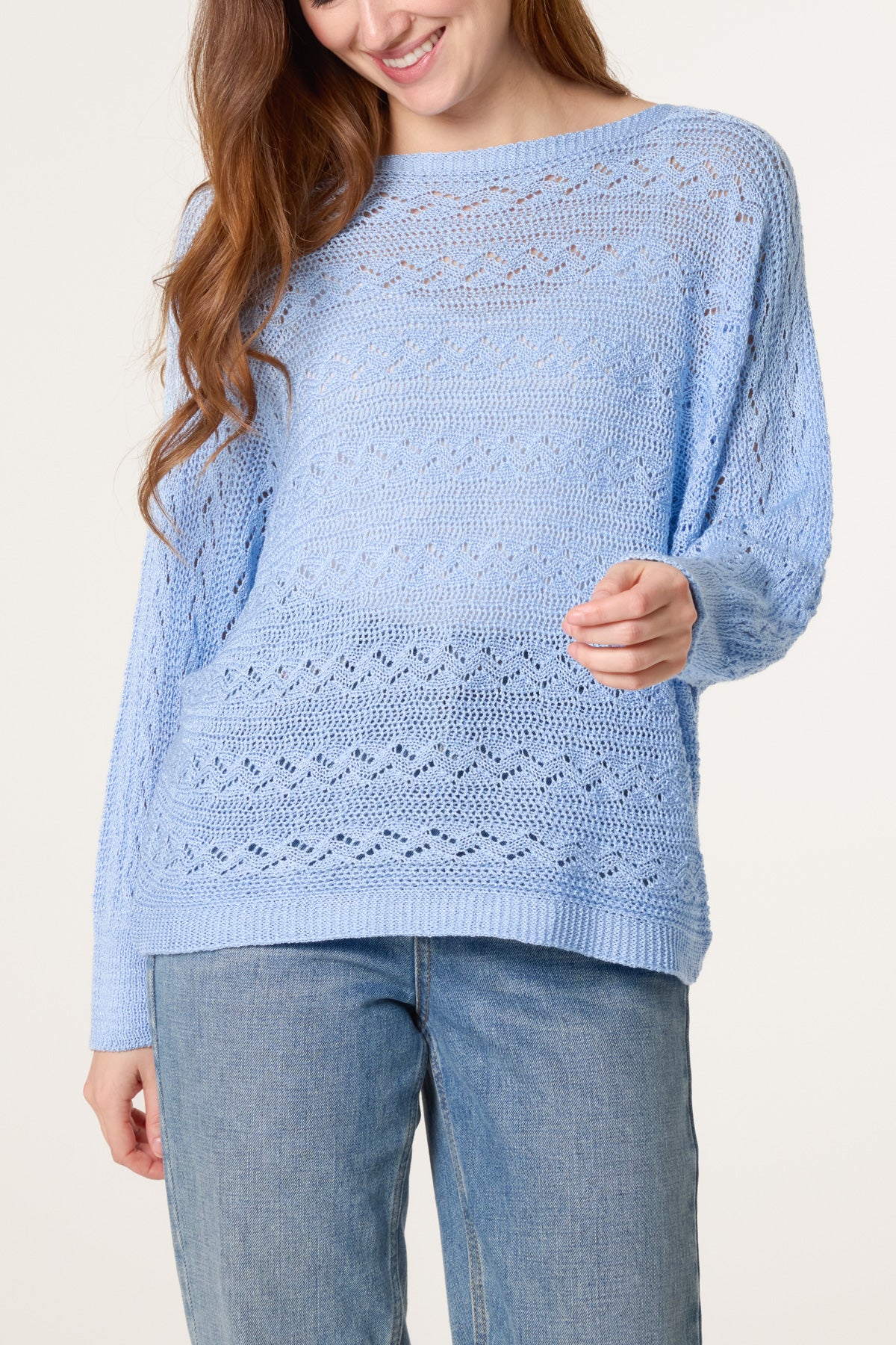 Pointelle Cable Knit Batwing Jumper