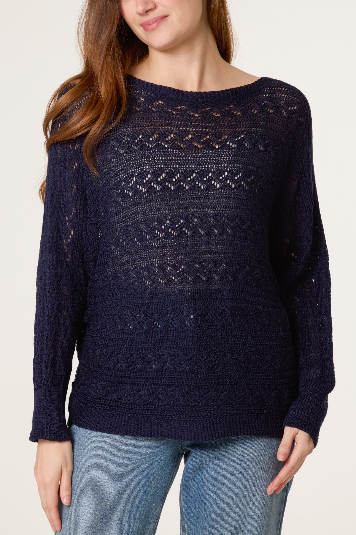 Pointelle Cable Knit Batwing Jumper