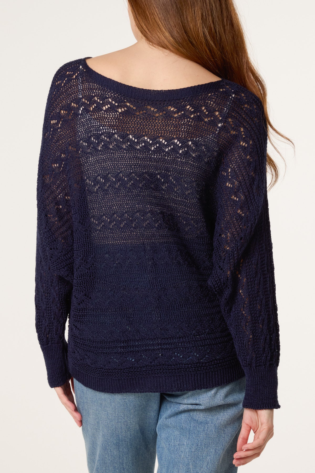 Pointelle Cable Knit Batwing Jumper