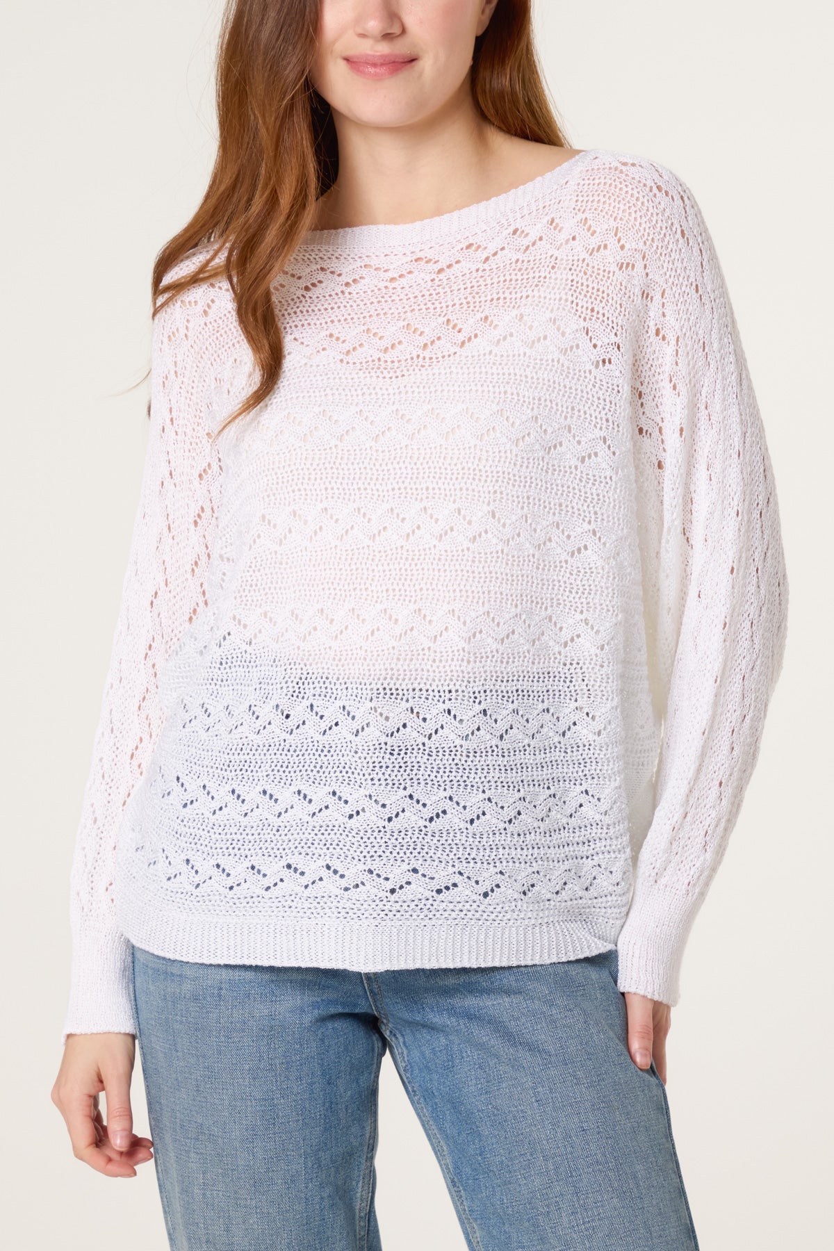 Pointelle Cable Knit Batwing Jumper