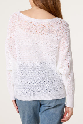 Pointelle Cable Knit Batwing Jumper