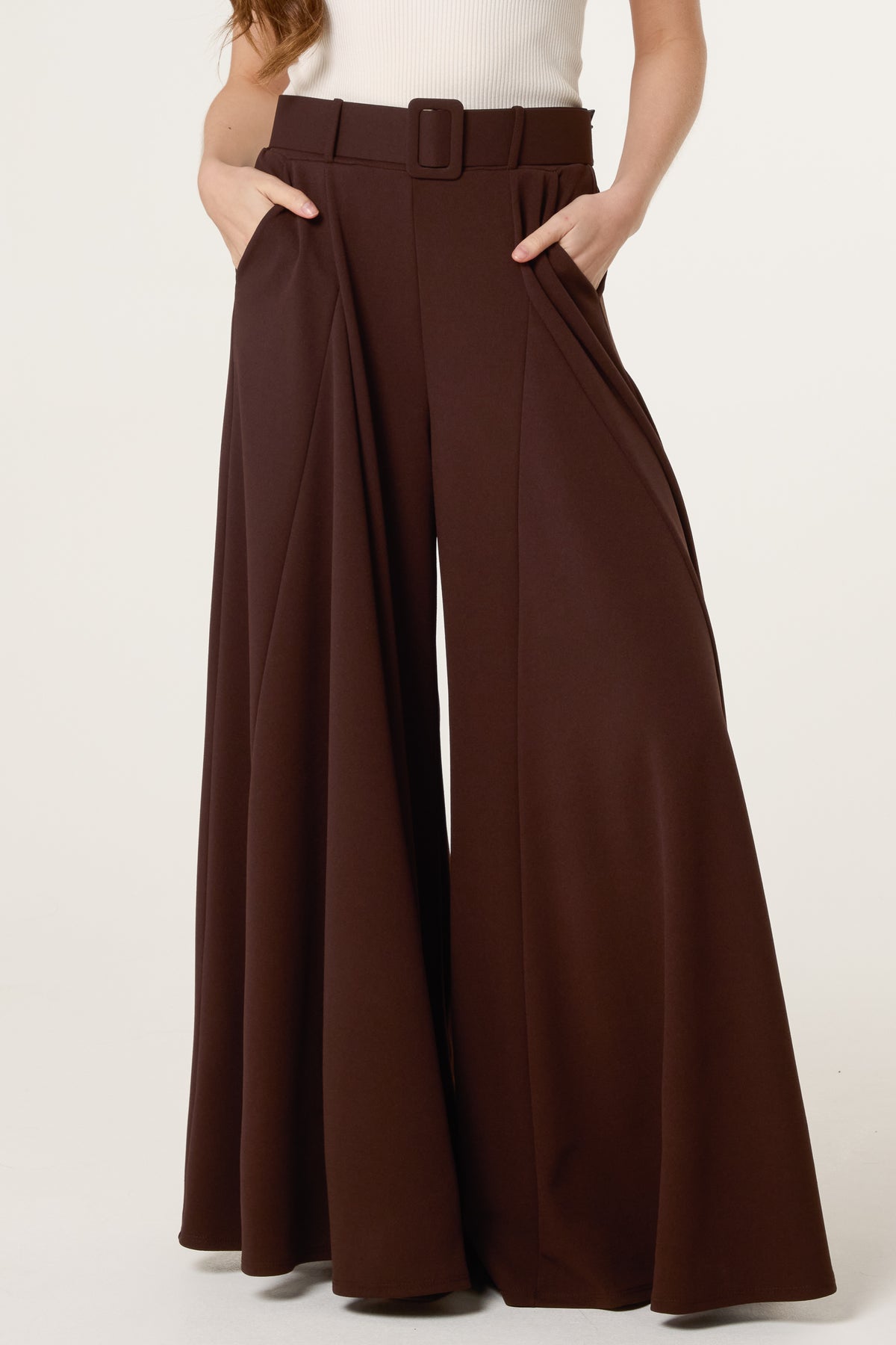 Belted Palazzo Wide Leg Trousers