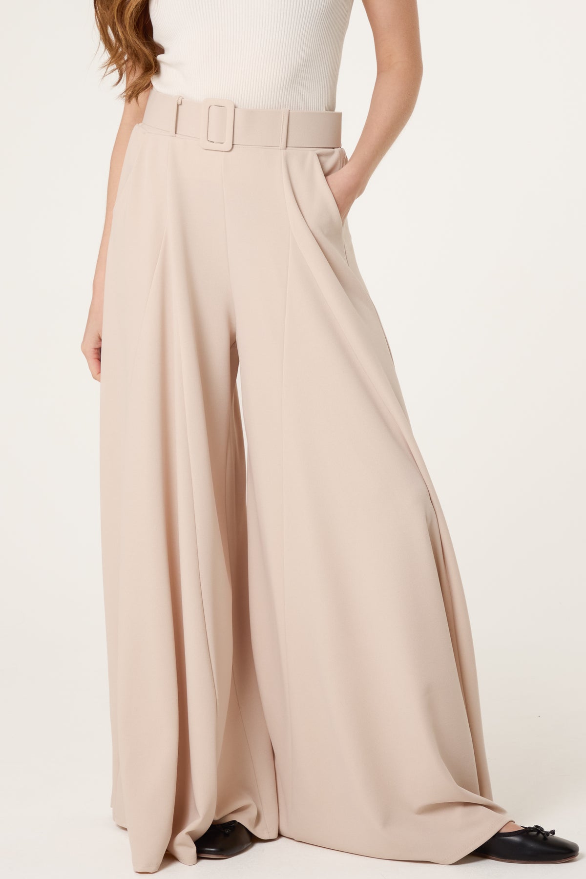 Belted Palazzo Wide Leg Trousers