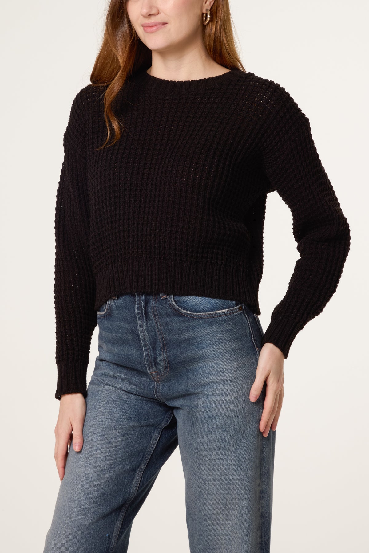 Pointelle Knit Round Neck Jumper