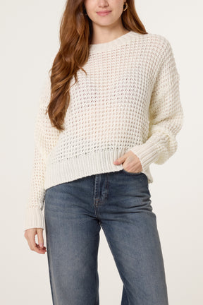 Pointelle Knit Round Neck Jumper