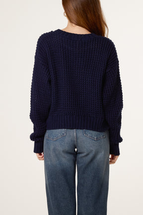 Pointelle Knit Round Neck Jumper