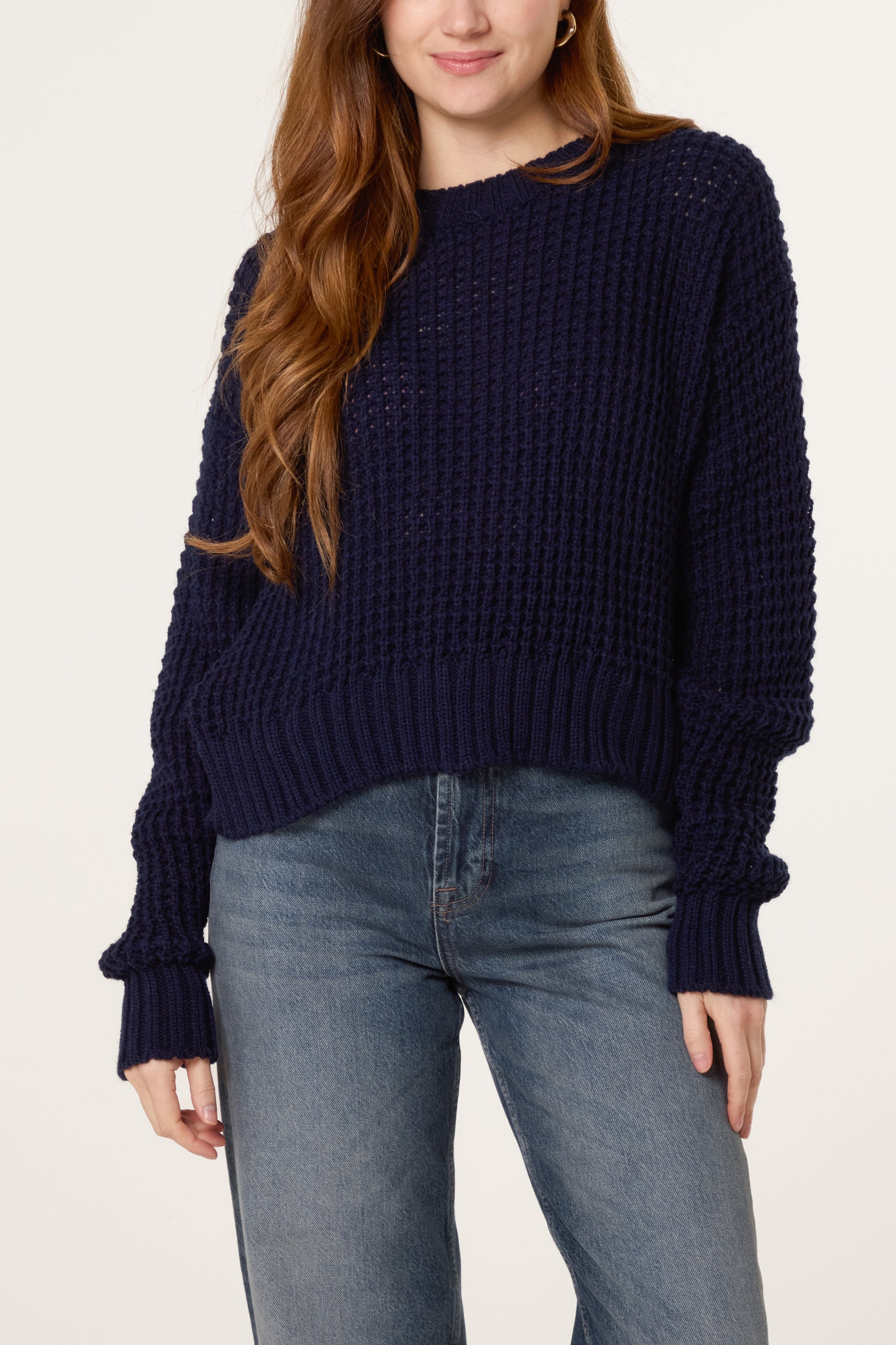 Pointelle Knit Round Neck Jumper