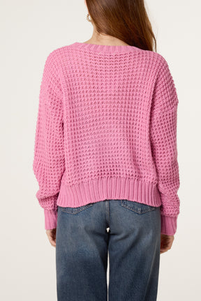 Pointelle Knit Round Neck Jumper